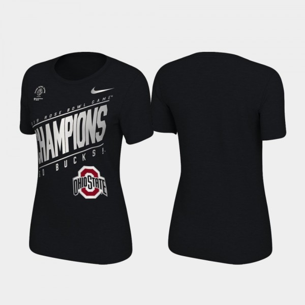 Ohio State Buckeyes Men's Rose Bowl 2019 Black Champions Locker Room Ladies College Football T-Shirt 2404LOKZ1